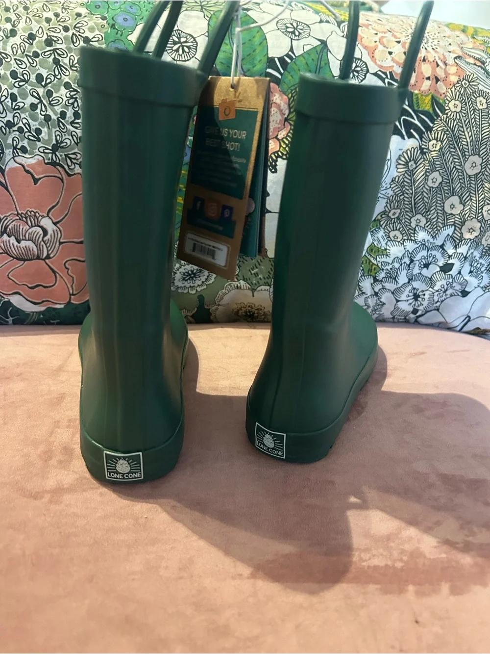 Lone Cone Kids Waterproof Forest Green Rain Boots with Easy Pull Handles